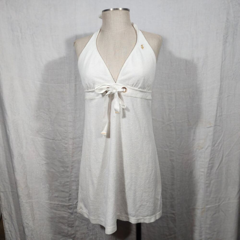 RALPH LAUREN sz L White Terry Cloth Halter Cover Up Dress Gold Pony - Picture 12 of 12